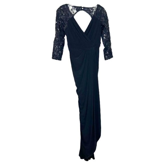 ADRIANNA PAPELL - Lace, Sequin Long Sleeve Pleated Gown - , SZ 2 (US), Black - Picture 4 of 12